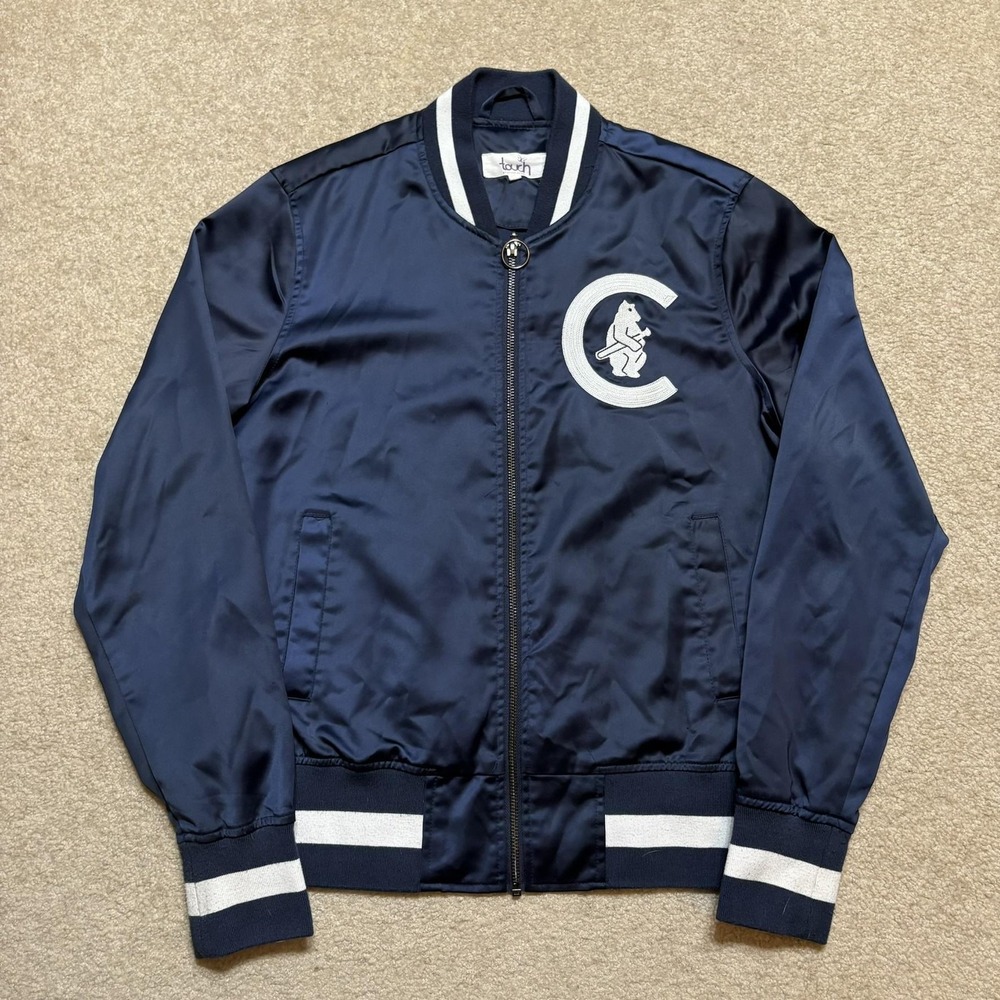 Chicago Cubs Satin Bomber Jacket Womens Medium Blue MLB Touch By Alyssa Milano
